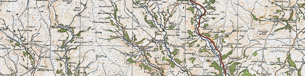 Old map of Merthyr Cynog in 1923