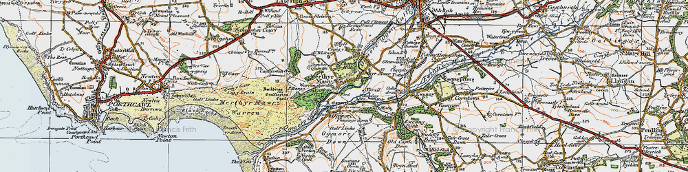 Old map of Merthyr Mawr in 1922