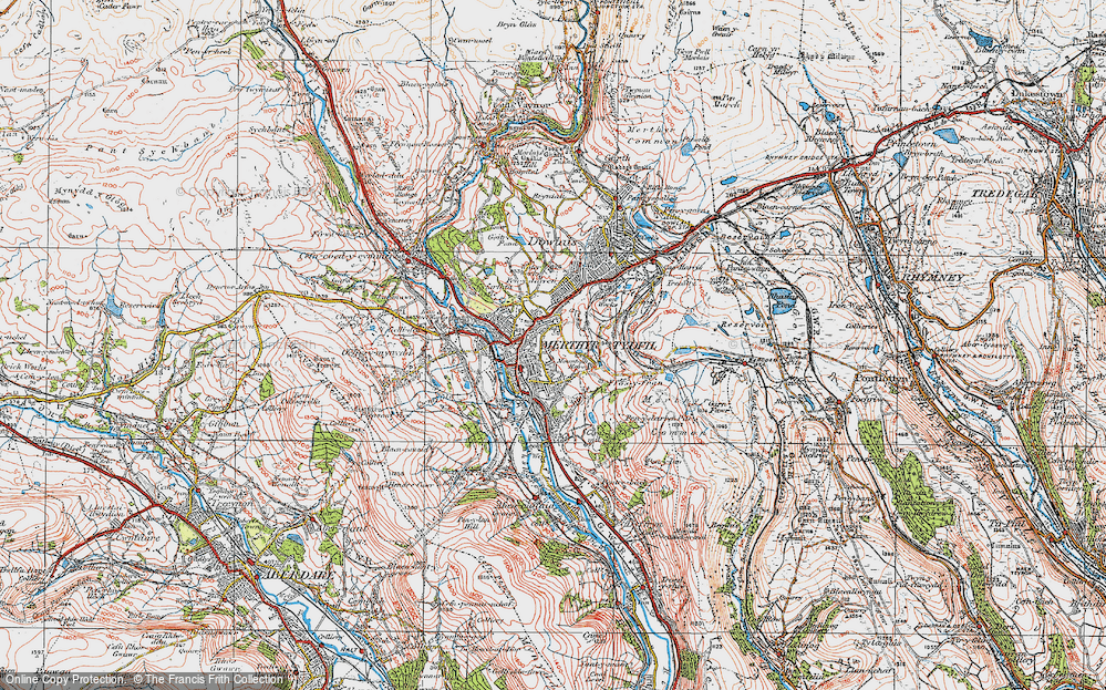 Old Map of Historic Map covering Merthyr Tydfil in 1923