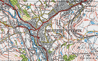 Old map of Merthyr Tydfil in 1923
