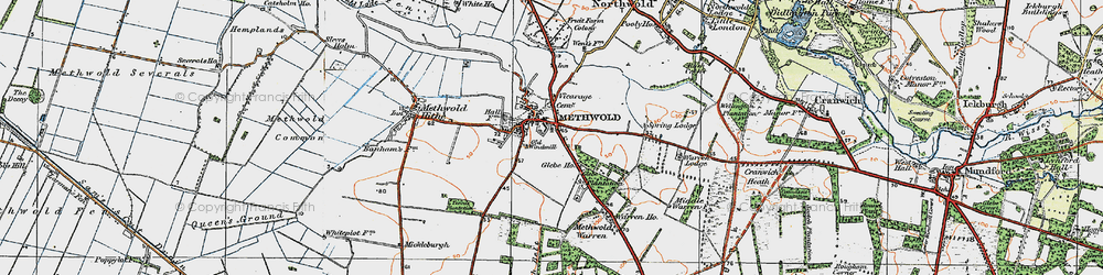 Old map of Methwold in 1921