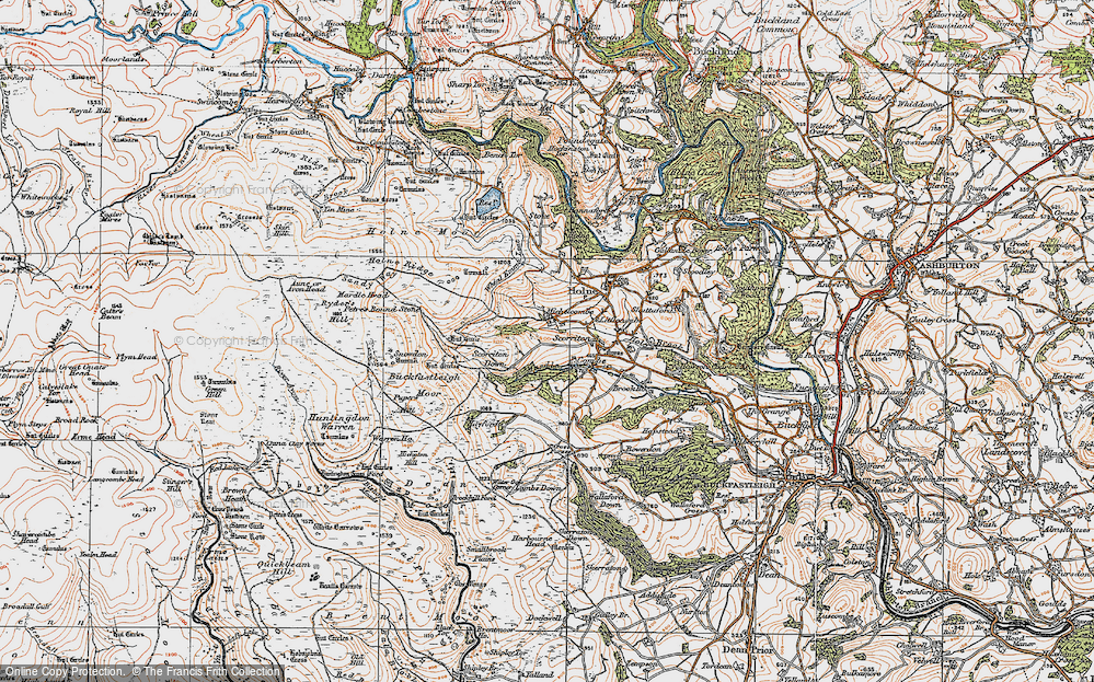 Old Map of Historic Map covering Buckfastleigh Moor in 1919