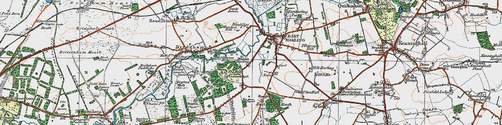 Old map of Middle Harling in 1920
