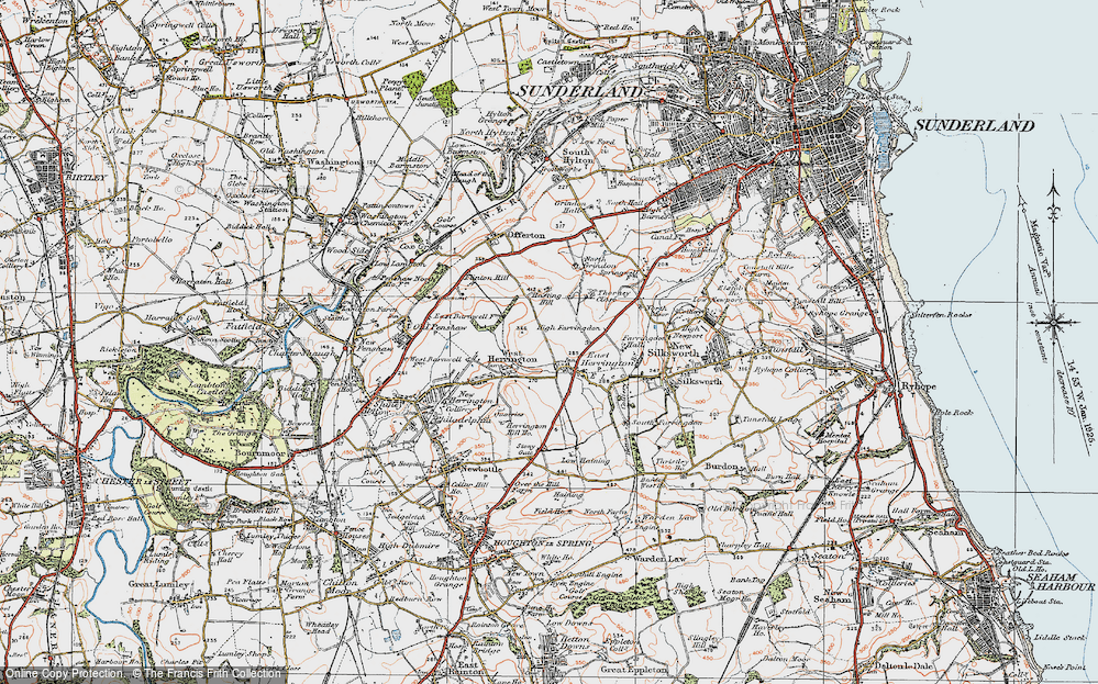 Old Map of Middle Herrington, 1925 in 1925