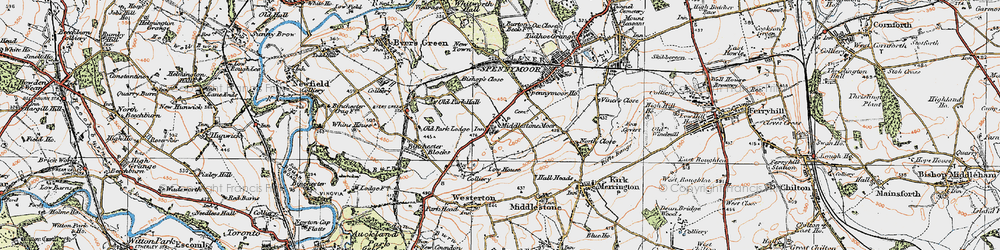 Old map of Middlestone Moor in 1925