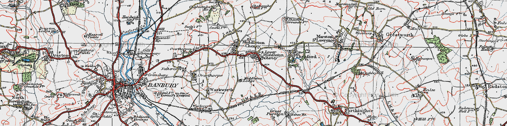 Old map of Middleton Cheney in 1919
