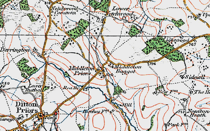 Old map of Middleton Priors in 1921