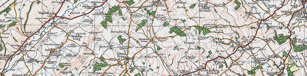 Old map of Middleton Priors in 1921