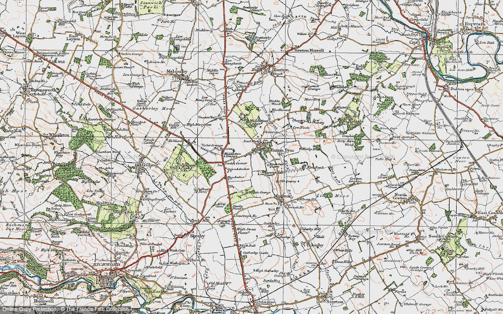 Old Map of Middleton Tyas, 1925 in 1925