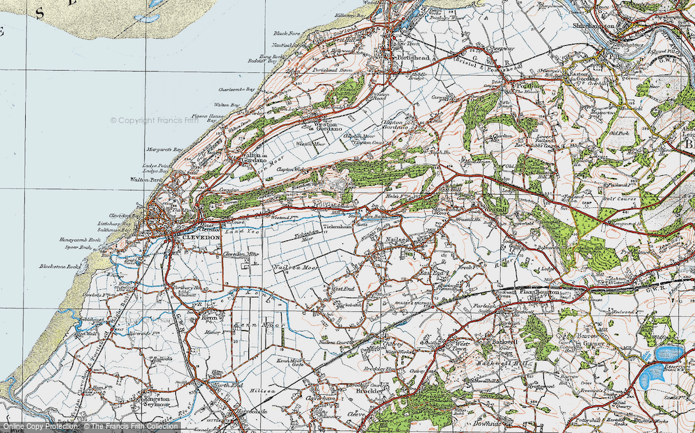 Old Map of Historic Map covering Cadbury Camp in 1919