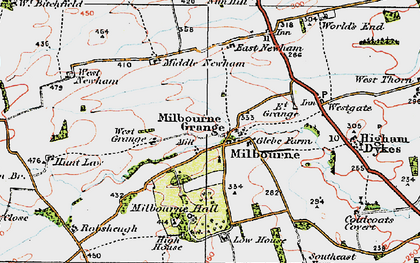 Old map of Milbourne in 1925