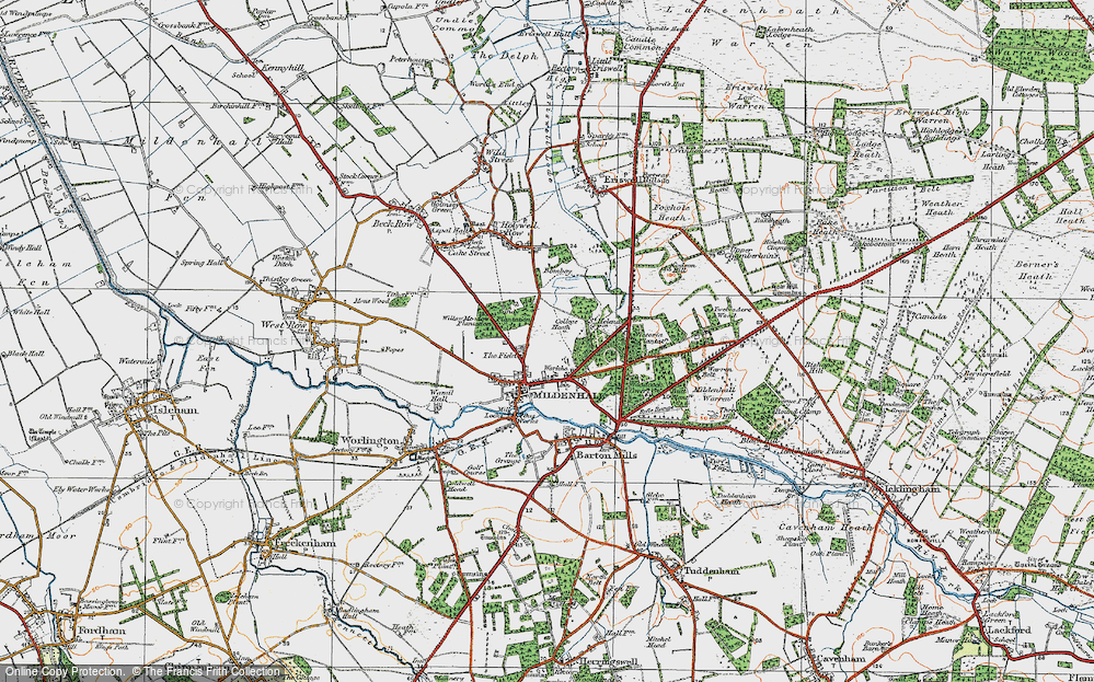 Old Map of Mildenhall, 1920 in 1920