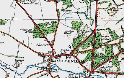Old map of Mildenhall in 1920