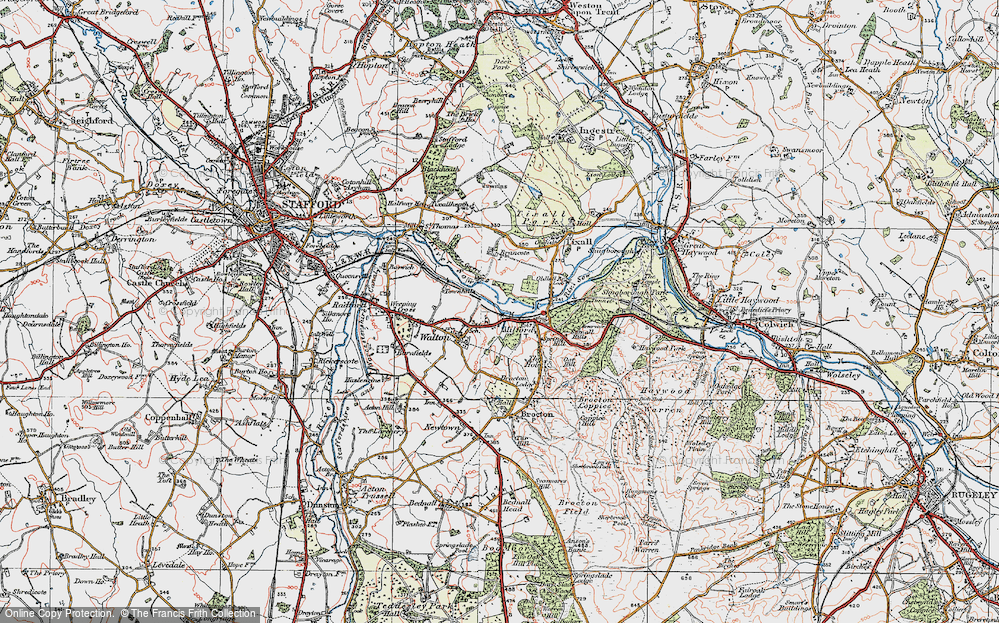 Old Map of Historic Map covering Satnall Hills in 1921