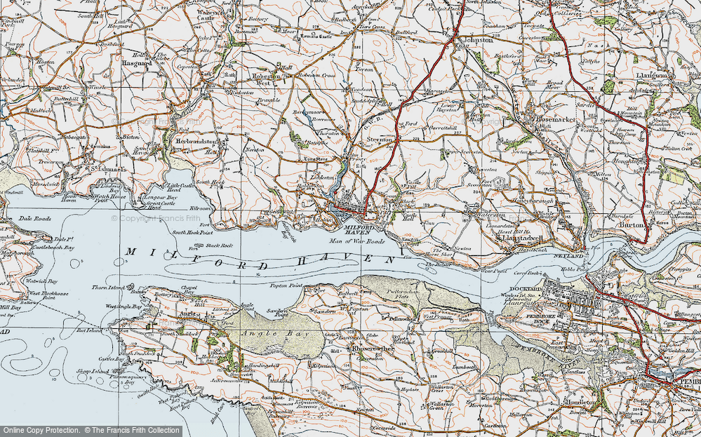 OLD ORDNANCE SURVEY MAP MILFORD HAVEN 1909 SKOMER ISLAND WALWYN CASTLE ROCH 