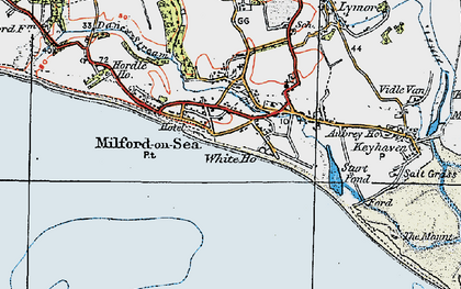 Old map of Milford on Sea in 1919