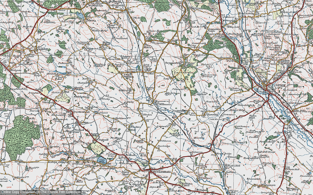 Old Map of Millmeece, 1921 in 1921