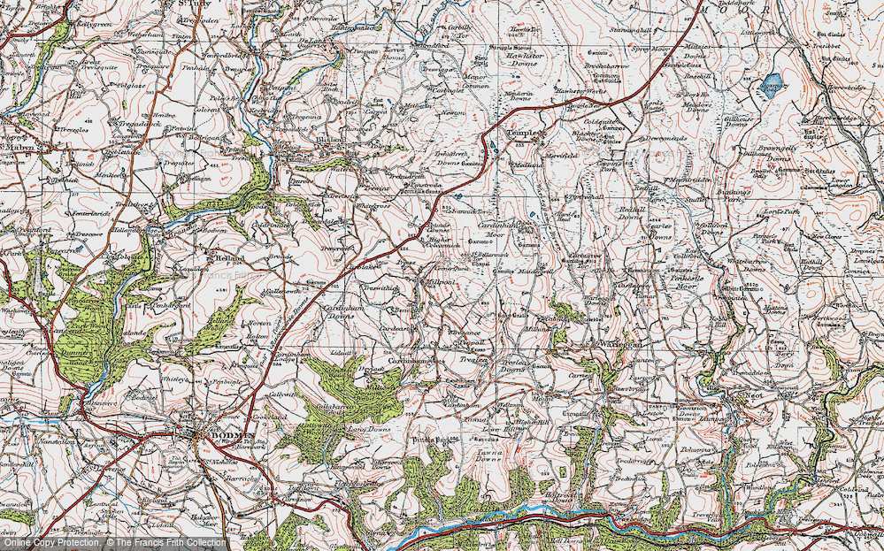 Old Map of Historic Map covering Bodmin Airfield in 1919