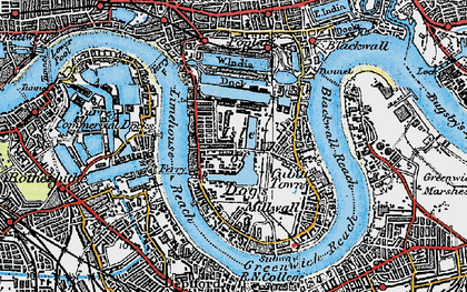 Old map of Millwall in 1920