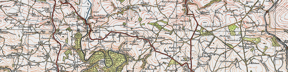 Old map of Milton Abbot in 1919