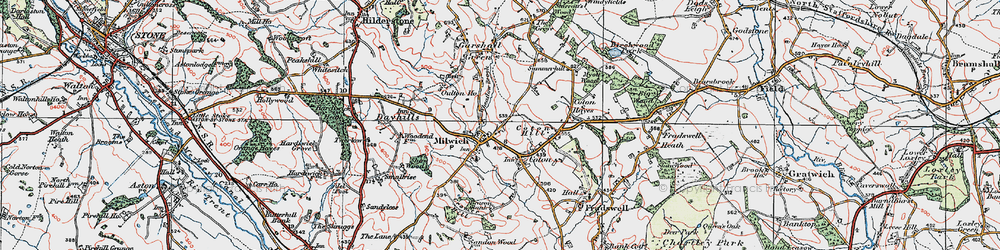 Old map of Wheatlow Brook in 1921