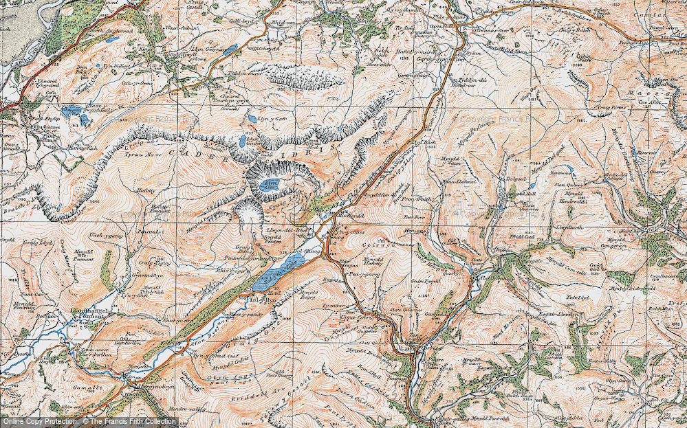Old Map of Historic Map covering Afon Fawnog in 1921