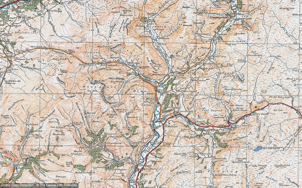 Old Map of Historic Map covering Afon Cerist in 1921