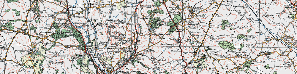 Old map of Moddershall in 1921