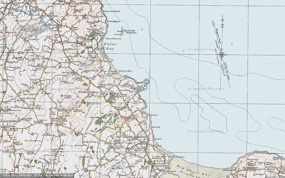 Old Map of Historic Map covering Ynys Moelfre in 1922