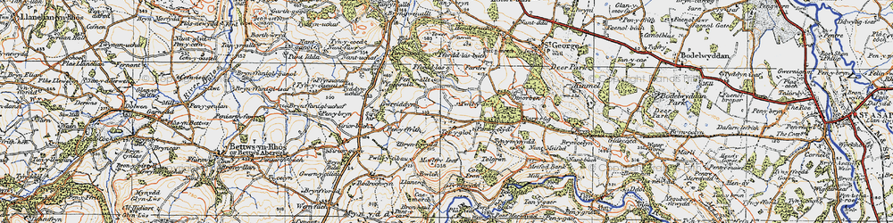 Old map of Bryn-tywydd in 1922