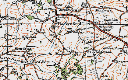 Old map of Witheridge Moor in 1919