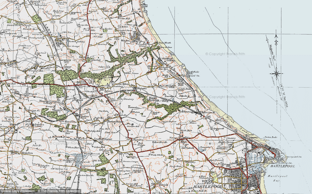 Old Map of Monk Hesleden, 1925 in 1925