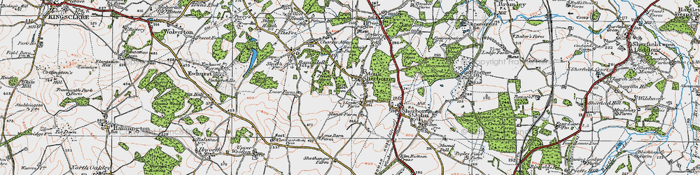 Old map of Monk Sherborne in 1919
