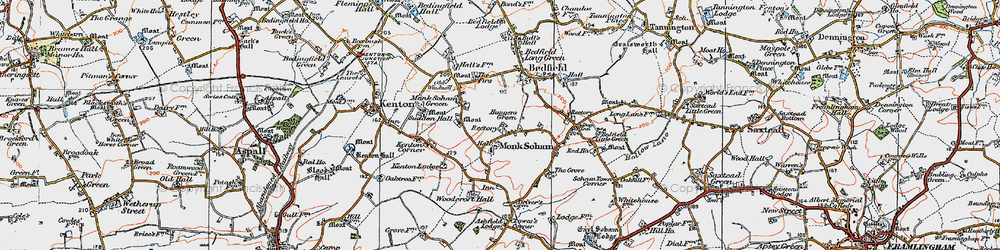 Old map of Monk Soham in 1921