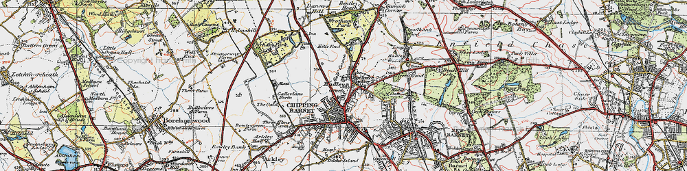 Old map of Monken Hadley in 1920