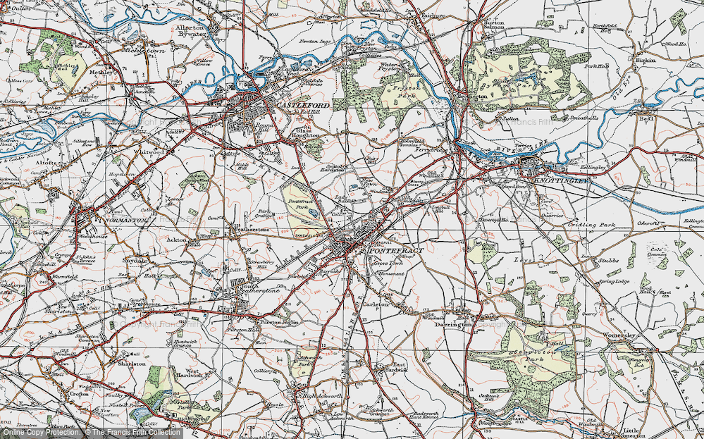 Old Map of Historic Map covering Pontefract Park in 1925