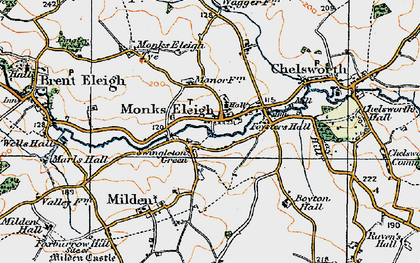 Old map of Monks Eleigh in 1921