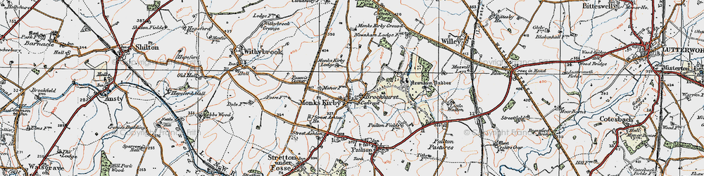 Old map of Monks Kirby in 1920