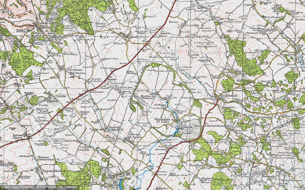 Old Map of Monkton Up Wimborne, 1919 in 1919