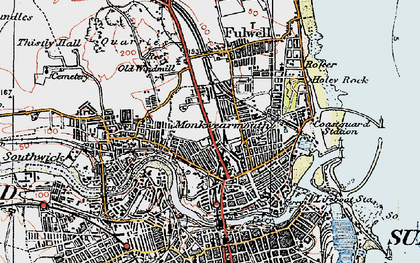 Old map of Monkwearmouth in 1925