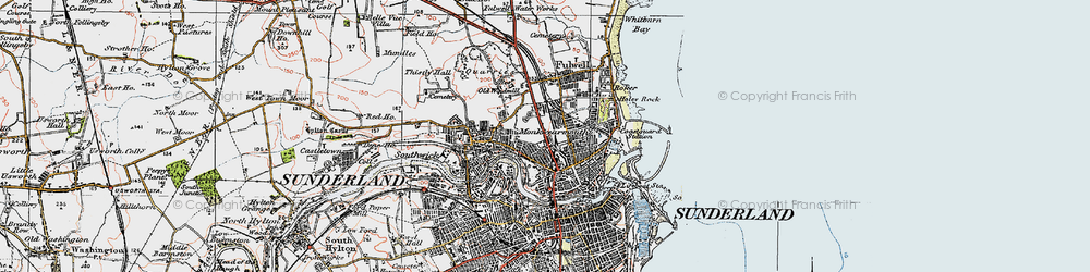 Old map of Monkwearmouth in 1925