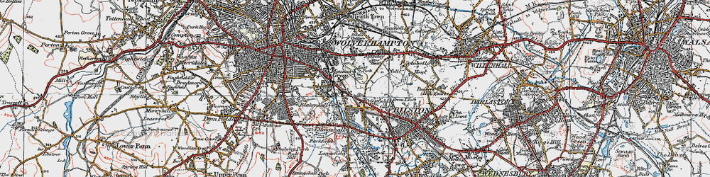 Old map of Monmore Green in 1921