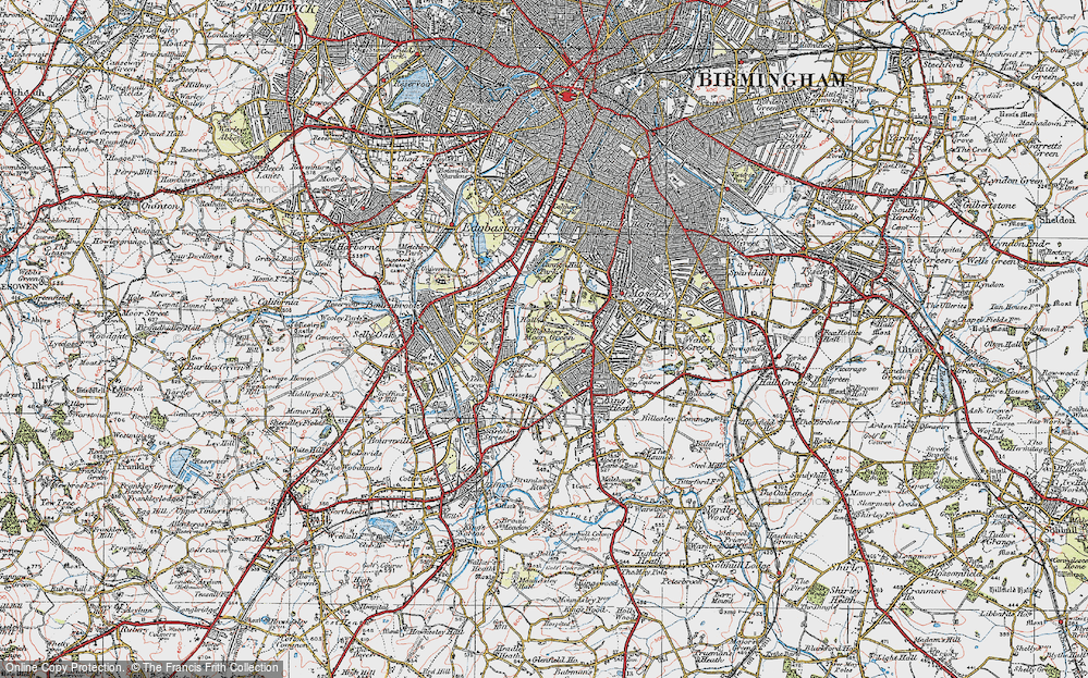 Old Map of Historic Map covering Cannon Hill Park in 1921