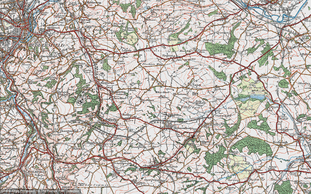 Old Map of Historic Map covering Emley Moor in 1924