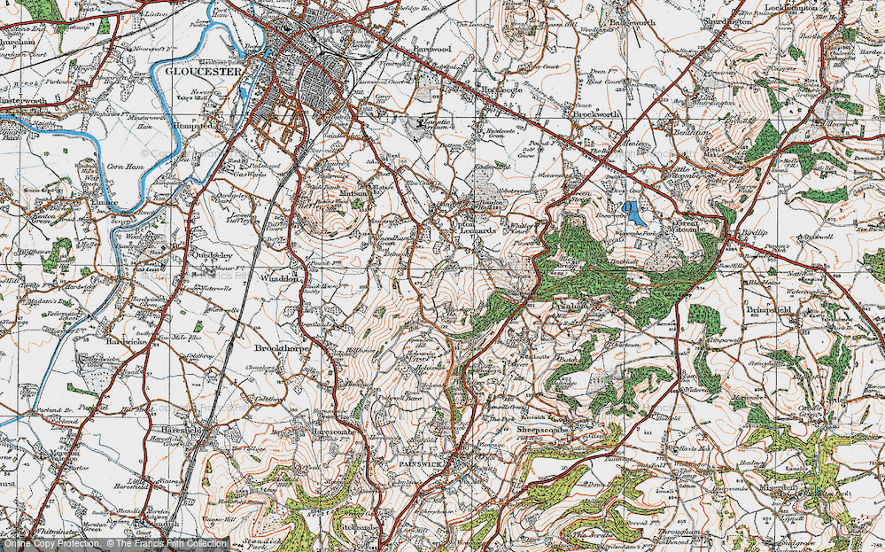 Old Map of Historic Map covering Painswick Beacon in 1919