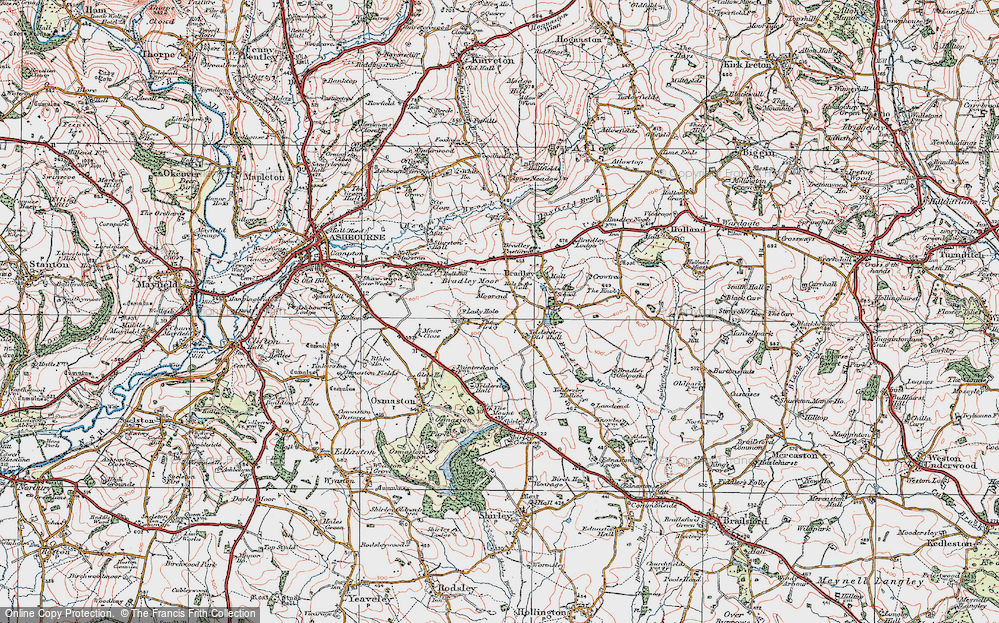 Old Map of Historic Map covering Bull Hill in 1921