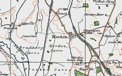 Old map of Bradbury Carrs in 1925