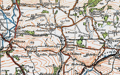 Old map of Morebath in 1919