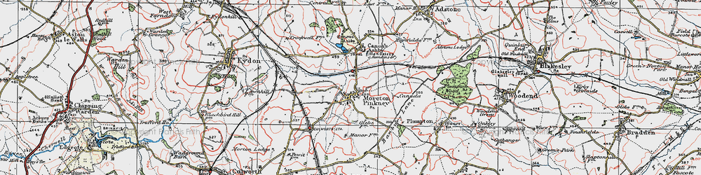 Old map of Moreton Pinkney in 1919