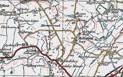 Old map of Moreton Say in 1921